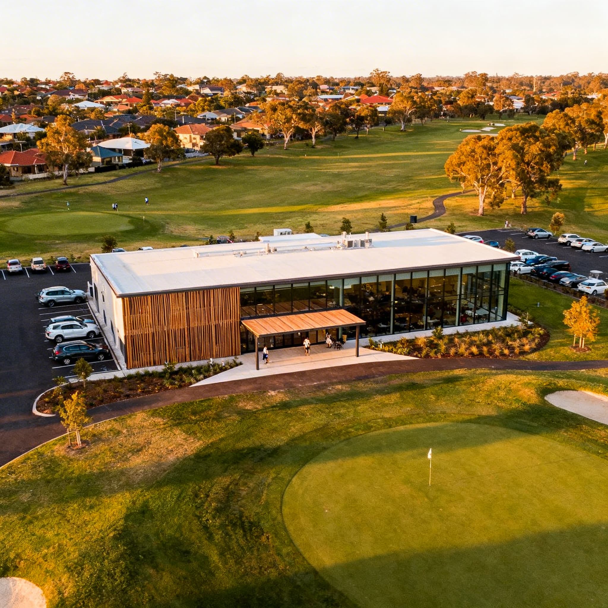 Concept image of a modernised golf clubhouse with integrated hospitality and tech zones